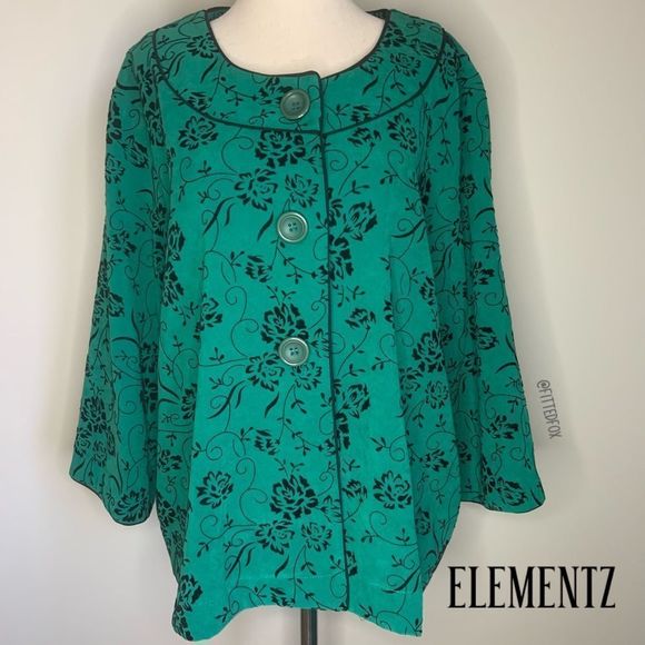 ELEMENTZ VINTAGE SWING STYLE TOPPER JACKET | GREEN | BLACK FLORAL PRINT | XL - Picture 1 of 8